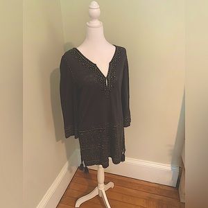 CALYPSO ST.BARTH tunic cover up gray sequin tassles size SMALL 100% LINEN